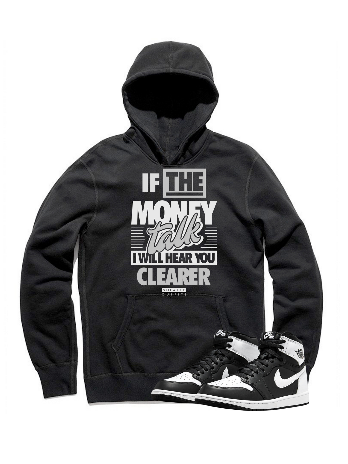 Jordan 1 Reverse Panda Money talk black hoodie-Lacing Up