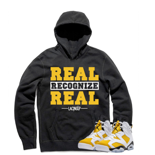 Jordan 6 Yellow Ochre real black hoodie-Lacing Up