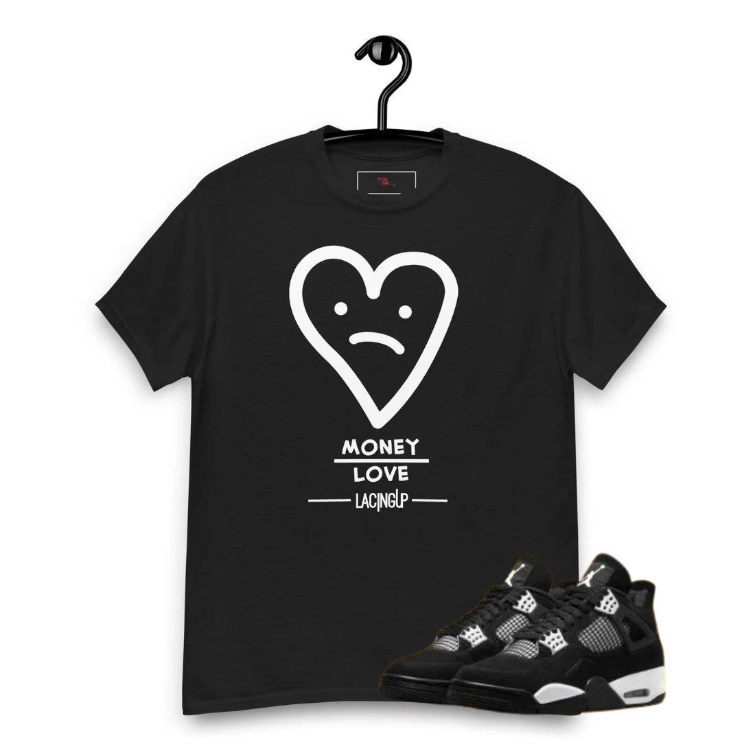 Jordan 4 white thunder Money First then love black tee