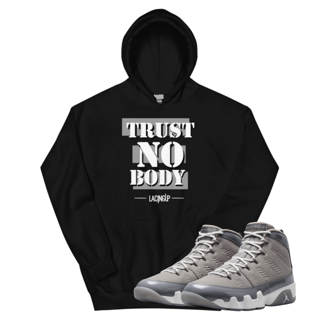 Jordan 9 Cool Grey Nobody Black Hoodie for Streetwear
