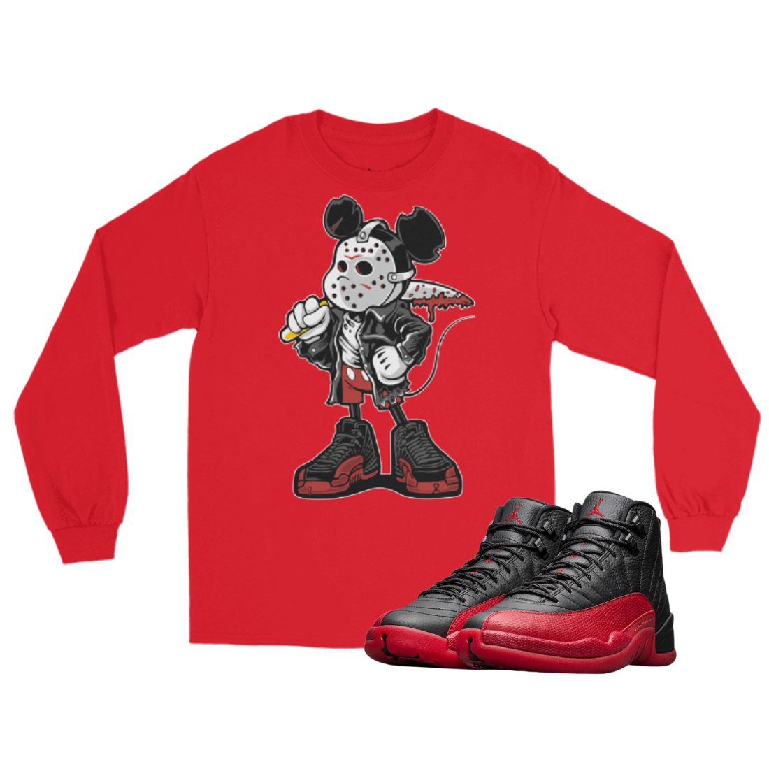 Jordan 12 Flu Game Mickey Mask Red Long Sleeve Shirt