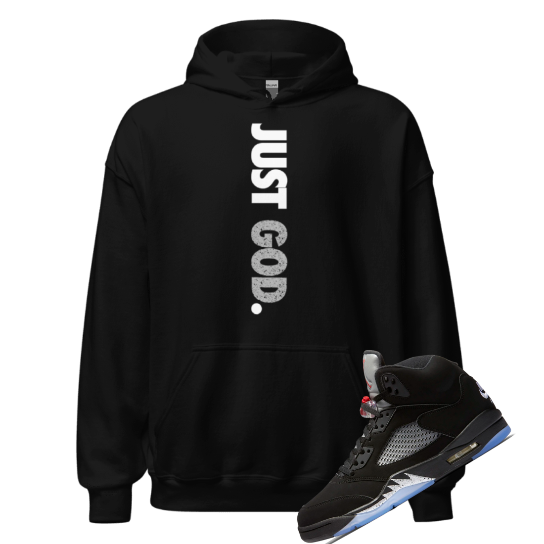 Jordan 5 Metallic just god black hoodie