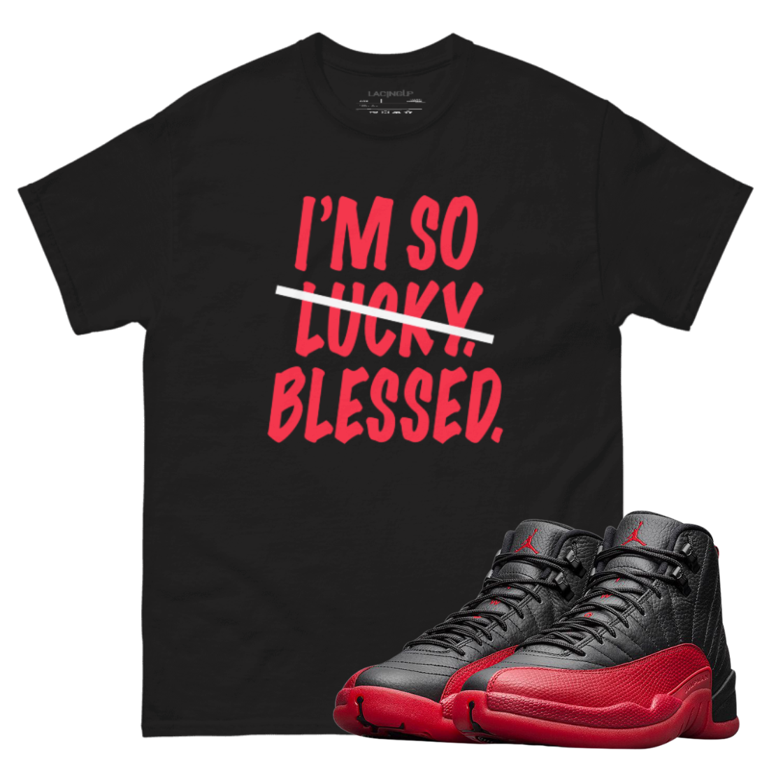 Blessed Black Tee for Jordan 12 Flu Game Match Outfit