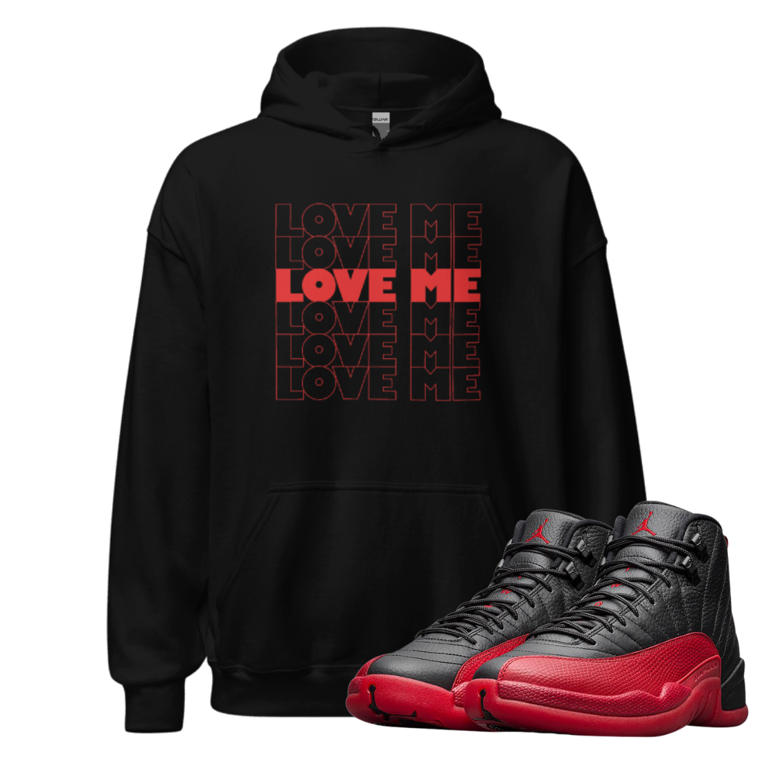 Jordan 12 Flu Game Hoodie – Love Me Black Edition