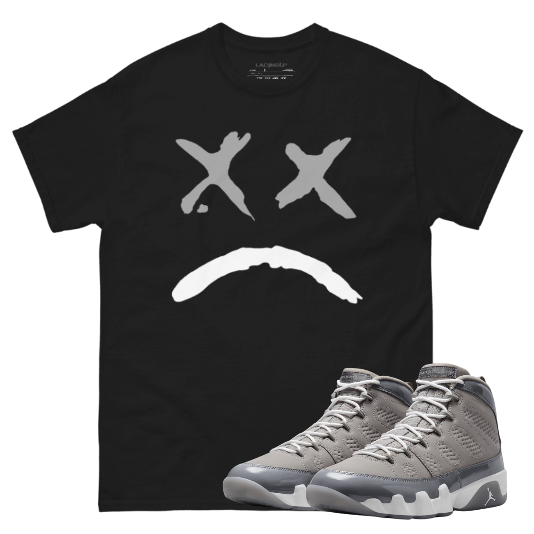 Jordan 9 Cool Grey sad face black t-shirt
