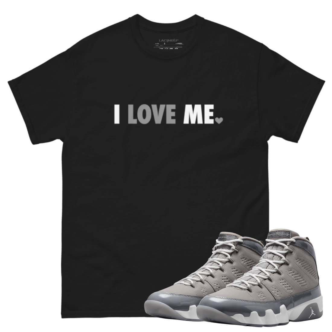 Shop Jordan 9 Cool Grey Love Me Black Matching T-Shirt