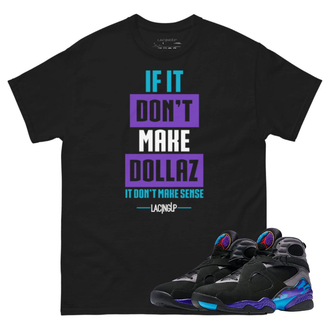 Jordan 8 Aqua dollaz black tee