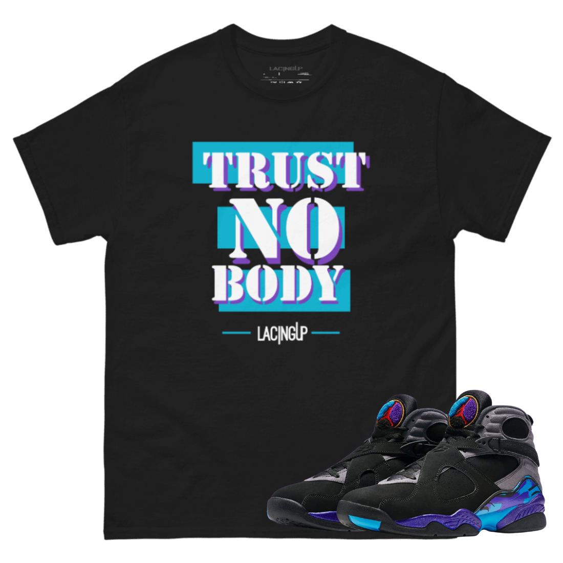 Jordan 8 Aqua nobody black tee