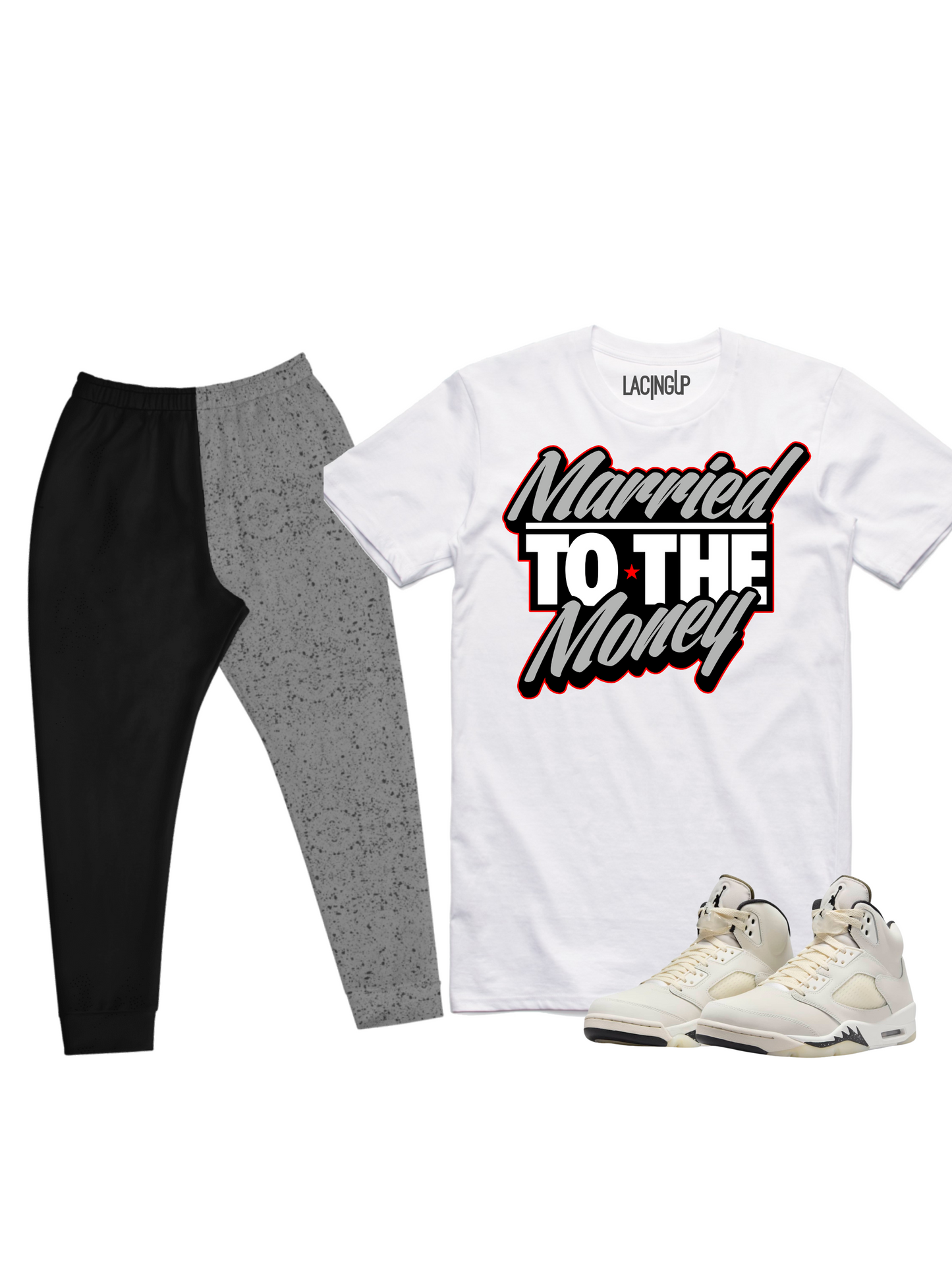 Jordan 5 Sail Orewood set married tot he money Joggers/white tee