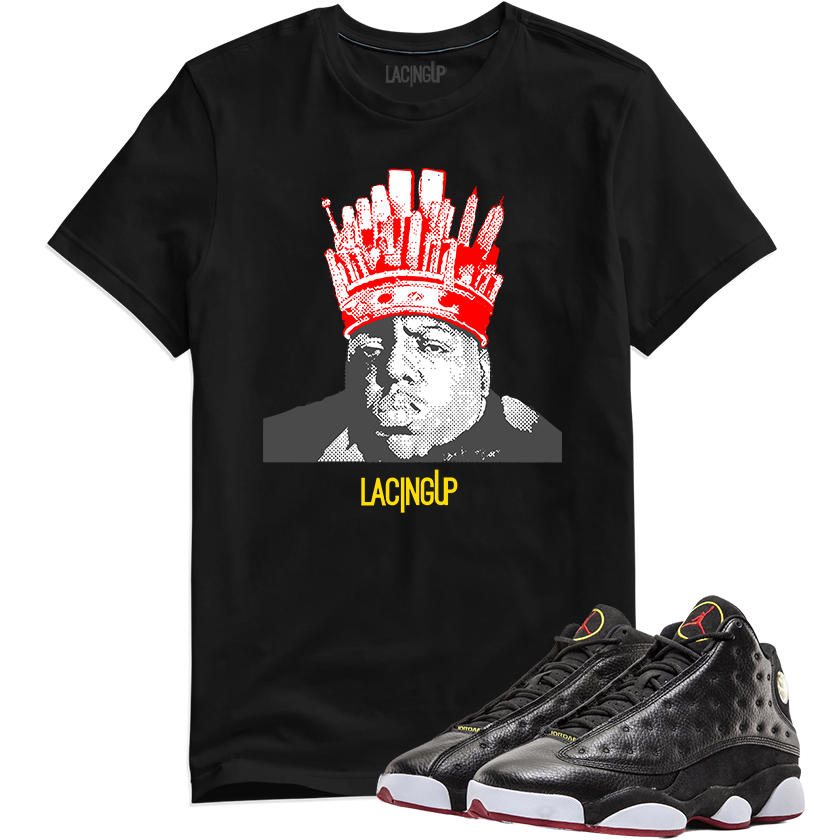 Jordan 13 playoffs NYC B.I.G black tee-Lacing Up
