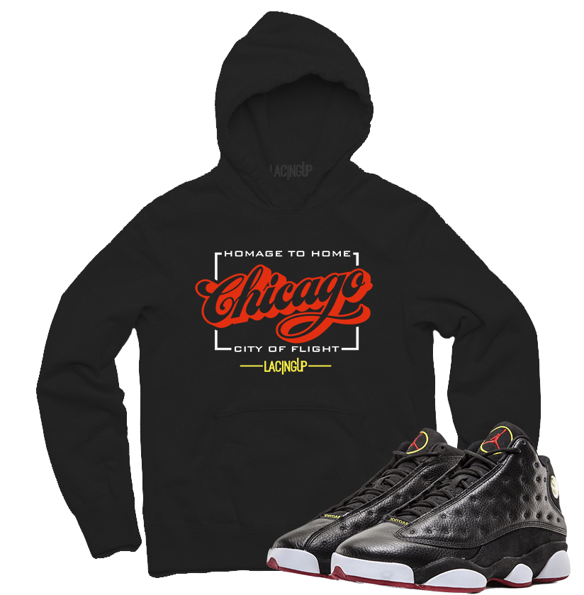 Jordan 13 playoffs Chicago black hoodie-Lacing Up