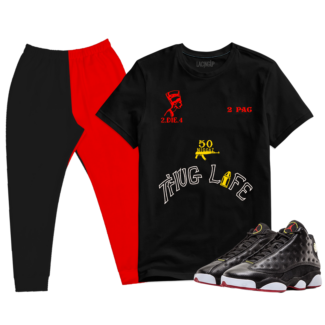 Jordan 13 Playoffs matching set Thug life/bred joggers
