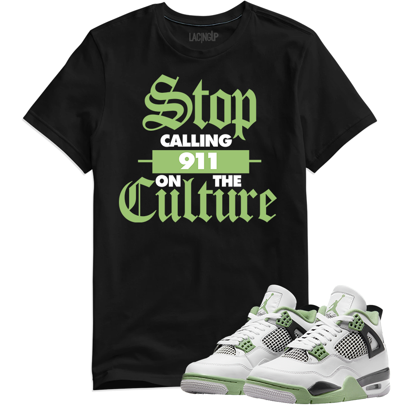 Jordan 4 Seafoam Oil green the culture black tee-Lacing Up