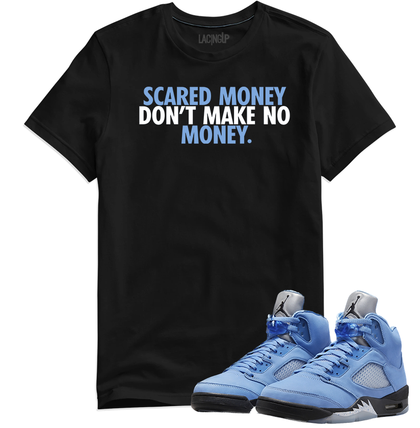 Jordan 5 unc scared money black tee-Lacing Up