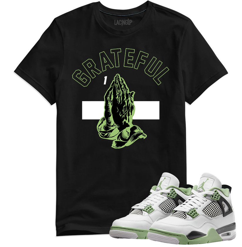 Jordan 4 Seafoam Oil Green grateful black tee-Lacing Up