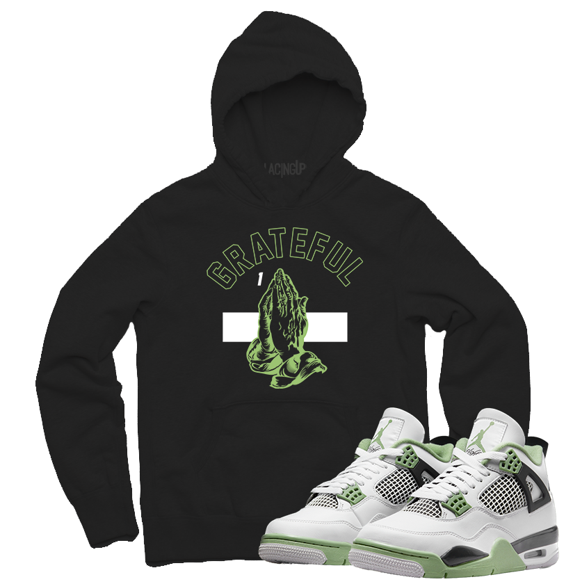 Jordan 4 Seafoam Oil Green grateful black hoodie-Lacing Up