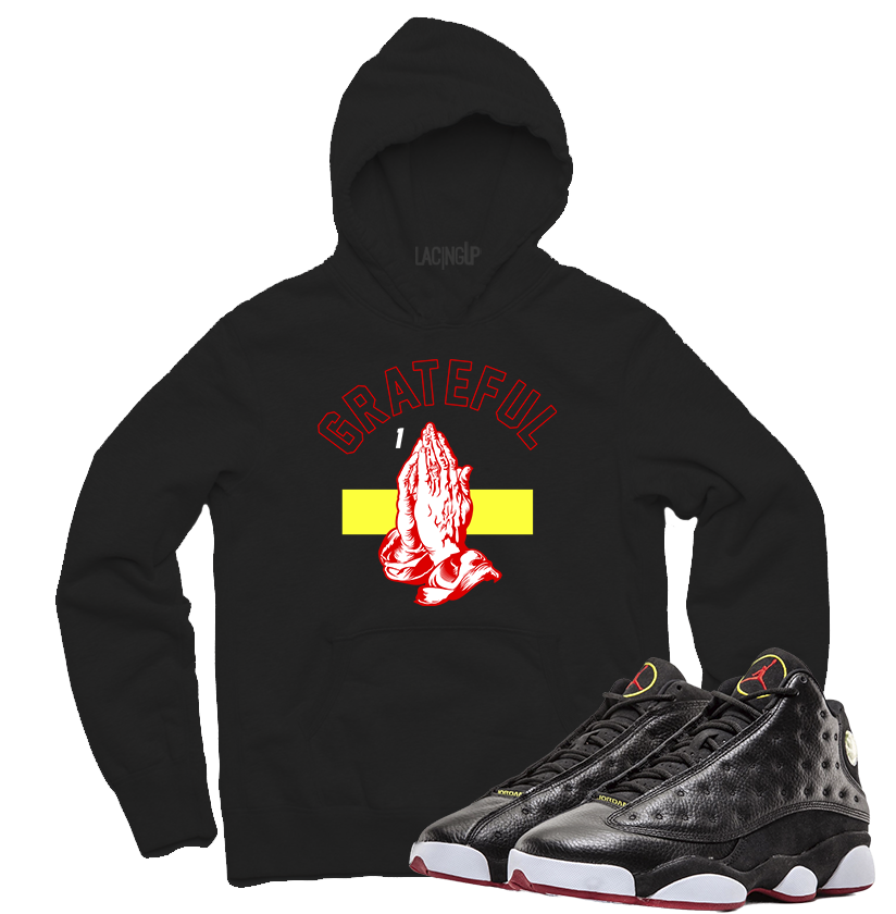 Jordan 13 playoffs grateful black hoodie-Lacing Up