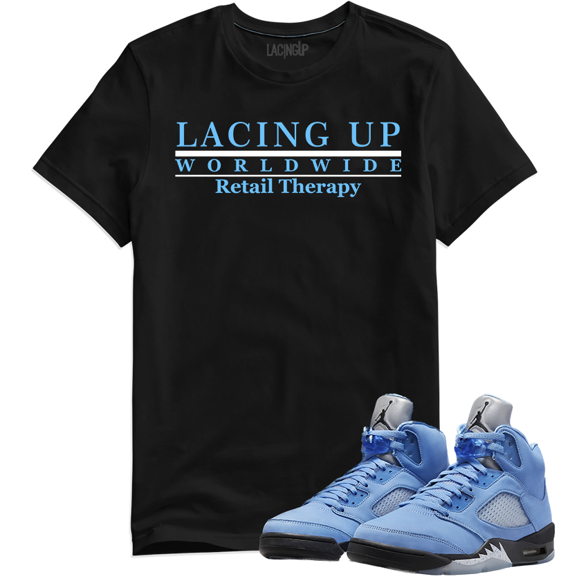 Jordan 5 Unc retail therapy black tee-Lacing Up