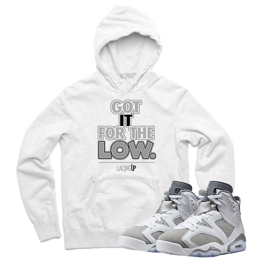 Jordan 6 Cool Grey for the low white hoodie-Lacing Up
