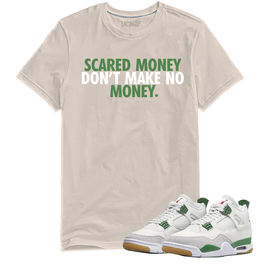 Jordan 4 SB pine green scared money tan tee-Lacing Up