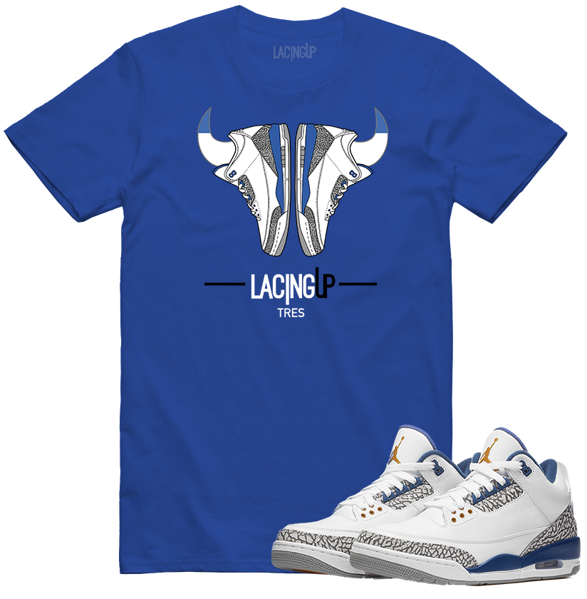 Jordan 3 wizard horns blue tee-Lacing Up