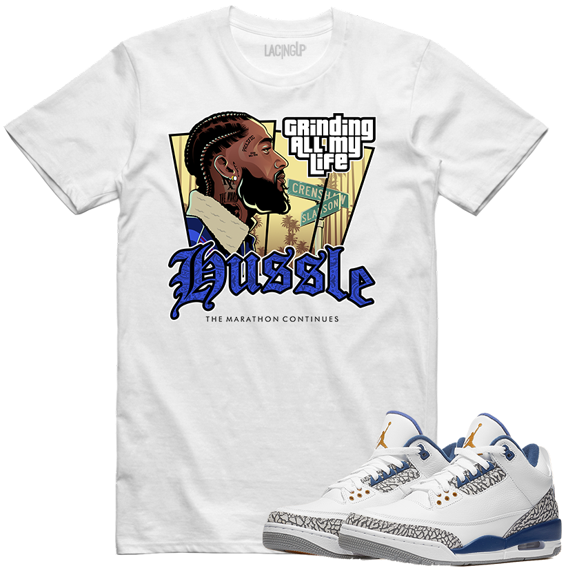 Jordan 3 wizard hussle white tee-Lacing Up