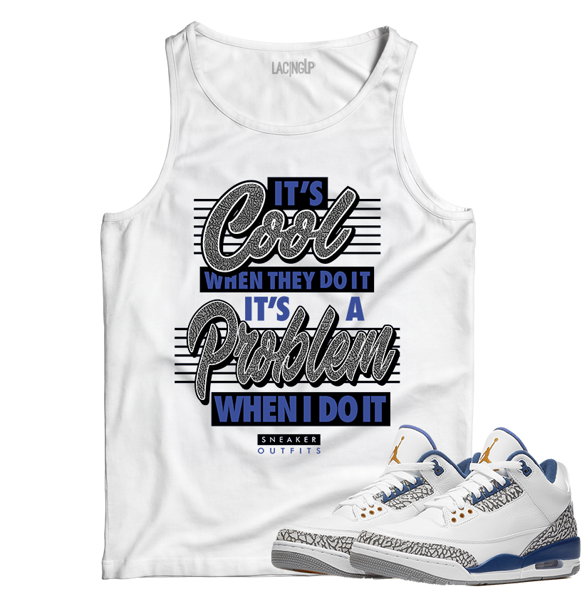 Jordan 3 wizard it's cool white tank top-Lacing Up
