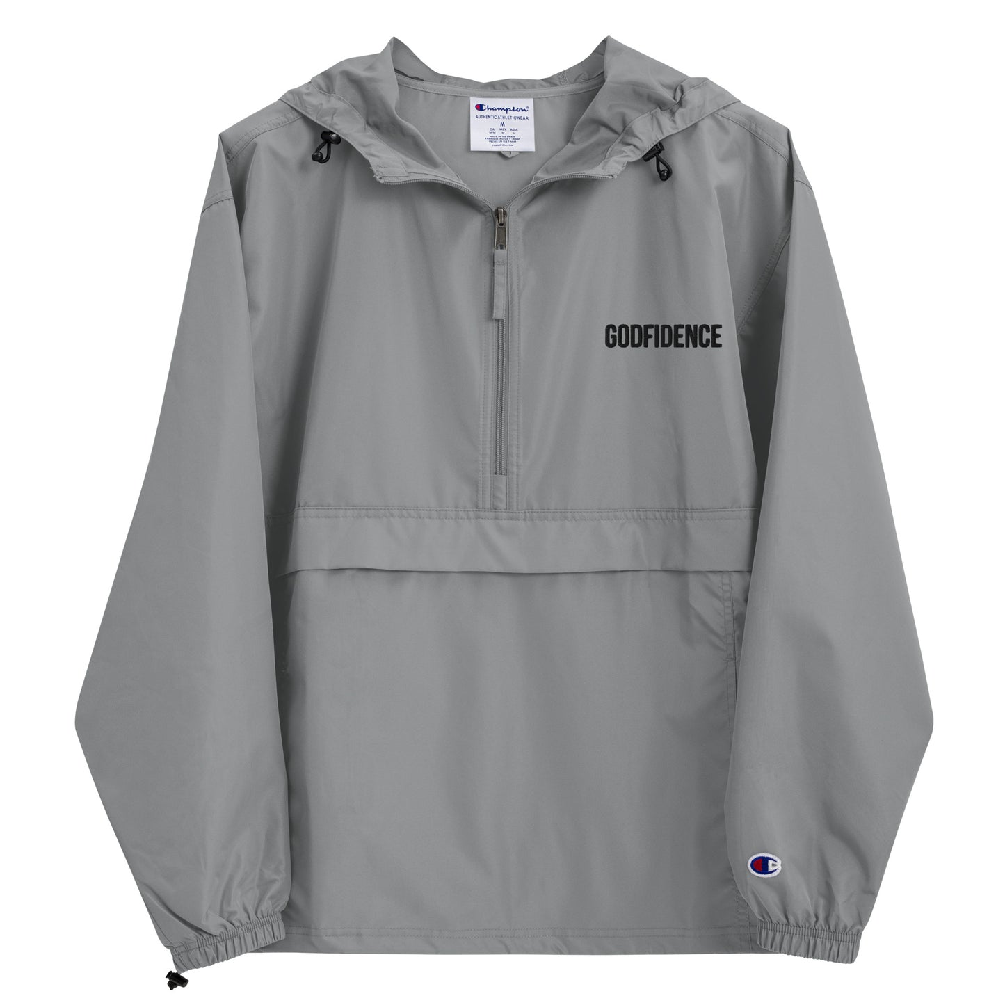Godfidence Grey Embroidered Champion Packable Jacket