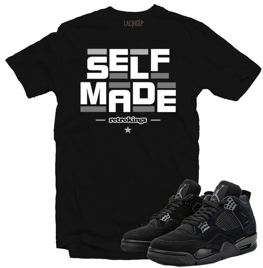 Jordan 4 black cat self made black tee
