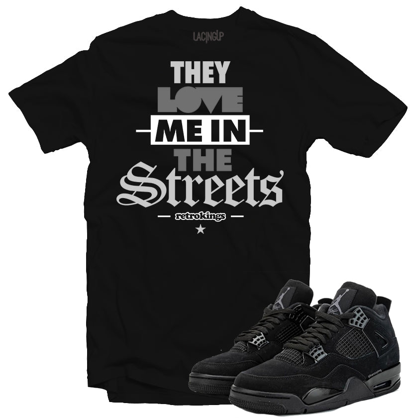 Jordan 4 Black cat streets black tee