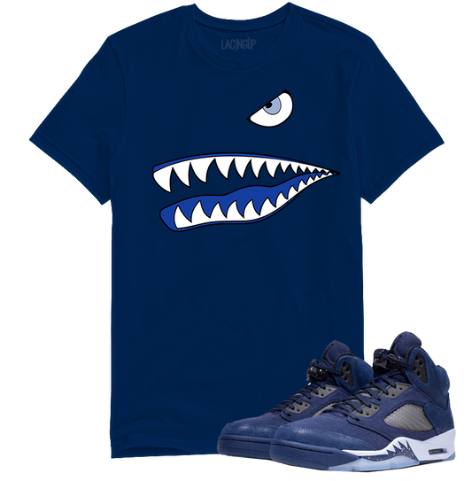 Jordan 5 Midnight Navy shark navy blue tee-Lacing Up