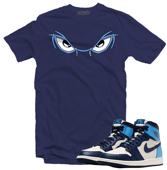Jordan 1 low obsidian logo navy blue tee
