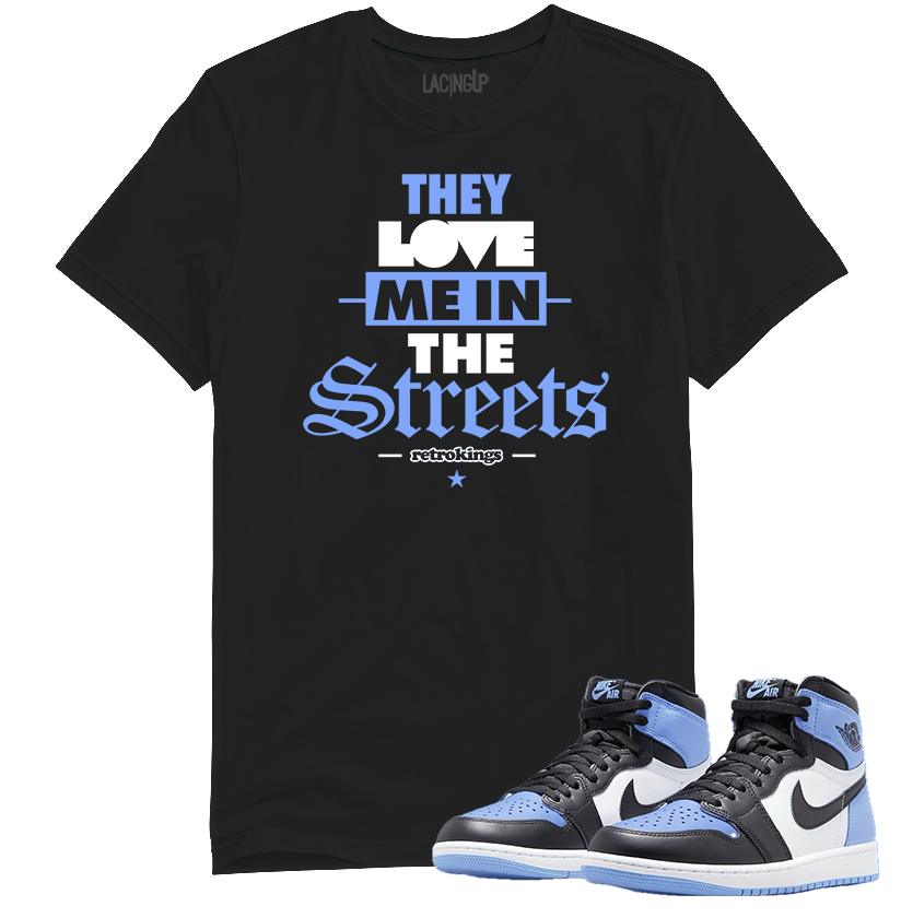 Jordan 1 UNC toe streets black tee-Lacing UP