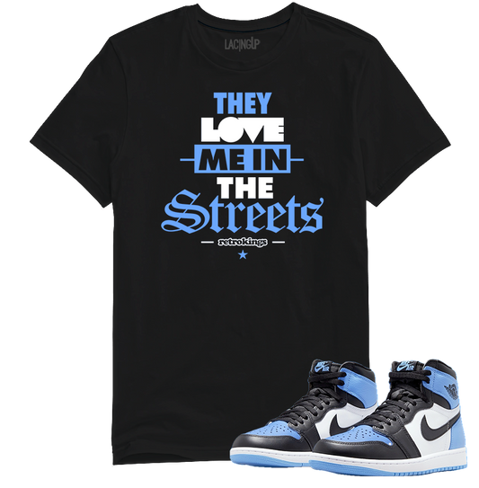 Jordan 1 UNC toe streets black tee-Lacing UP