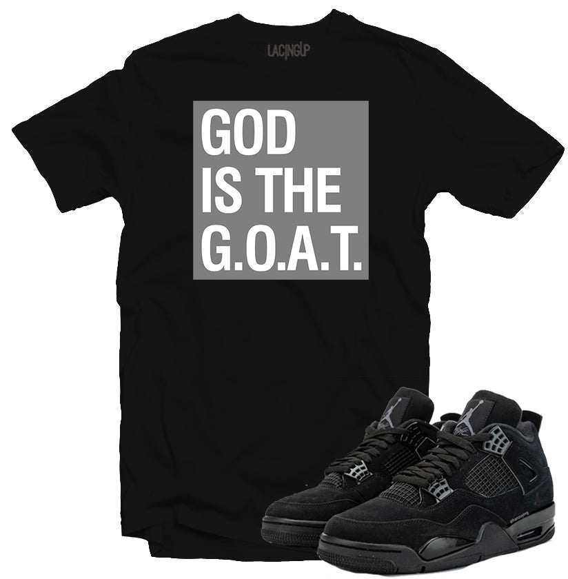 Jordan 4 black cat goat black tee