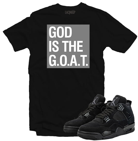 Jordan 4 black cat goat black tee