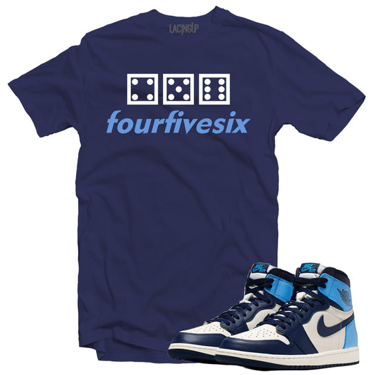 Jordan 1 low obsidian head crack navy blue tee