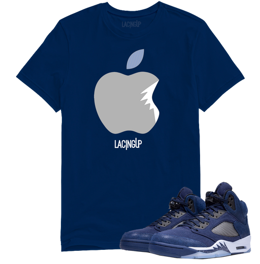 Jordan 5 Midnight Navy apple navy blue tee-Lacing Up