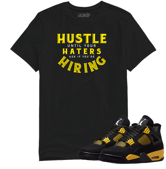 Jordan 4 Thunder hiring black tee-Lacing Up