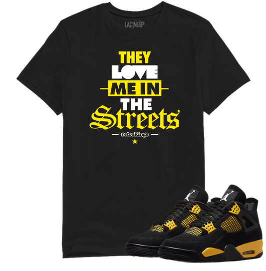 Jordan 4 Thunder streets black tee-Lacing Up