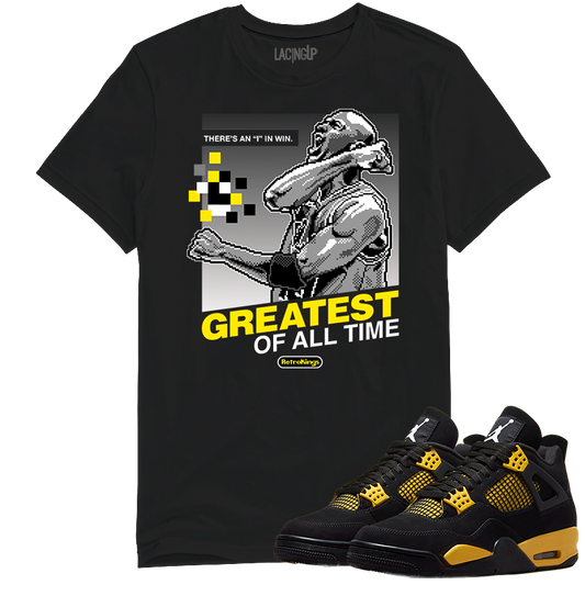 Jordan 4 Thunder Goat black tee-Lacing Up