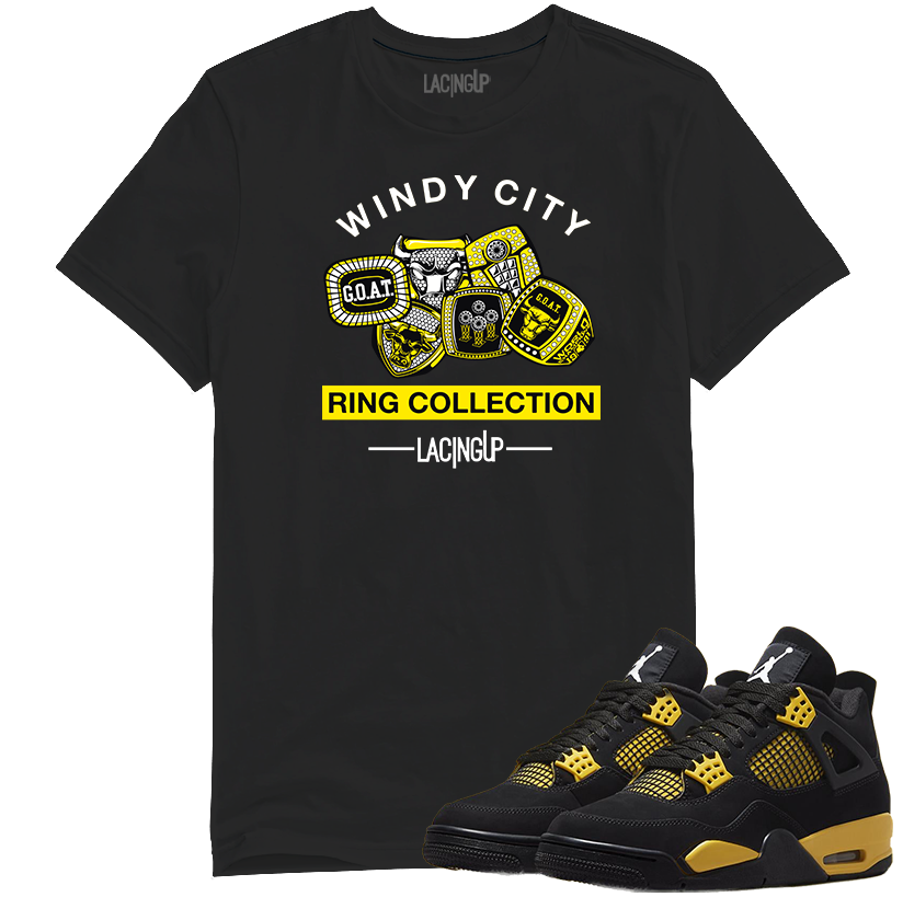 Jordan 4 Thunder ring collection black tee-Lacing Up