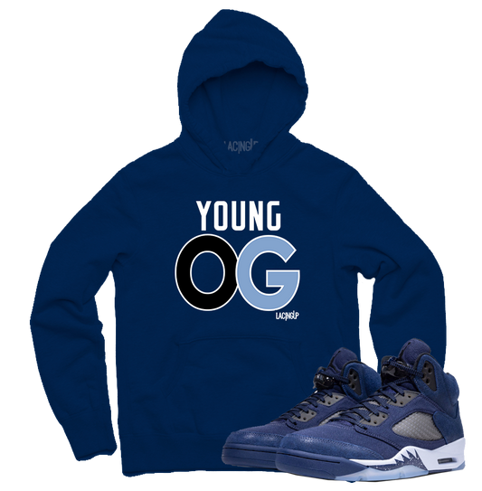 Jordan 5 Midnight Navy young og navy blue hoodie-Lacing Up