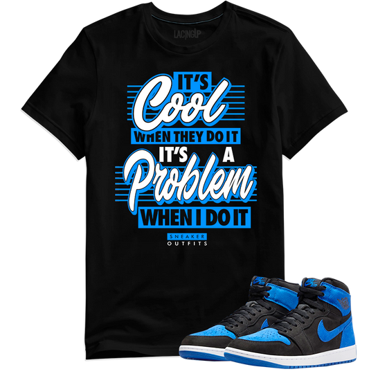 Jordan 1 Royal Suede problem black tee-Lacing Up