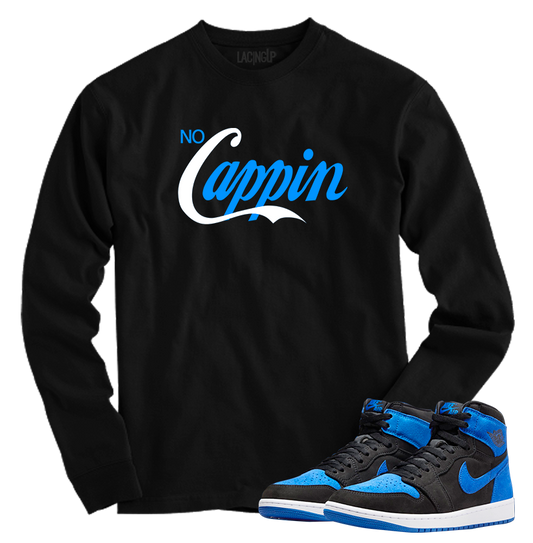 Jordan 1 Royal Suede no cappin black long sleeve tee-Lacing Up