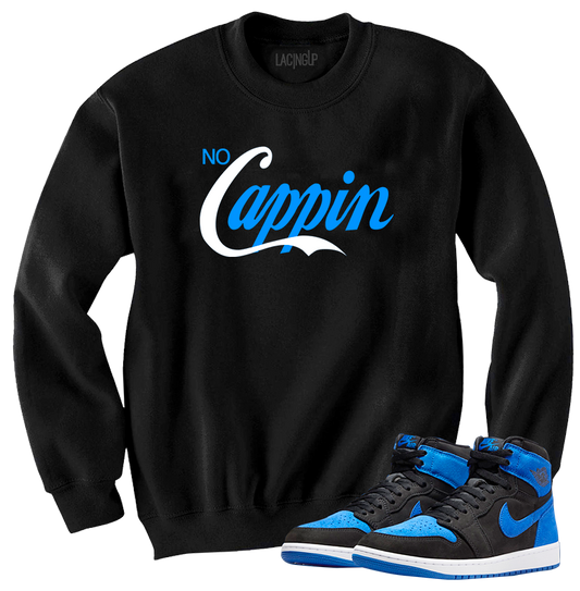 Jordan 1 Royal Suede cappin black crewneck sweater-Lacing Up