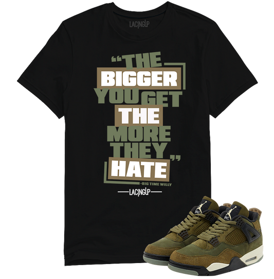 Jordan 4 Olive Craft hate black tee-Lacing Up