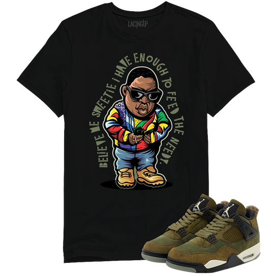 Jordan 4 Olive craft needy black tee-Lacing Up