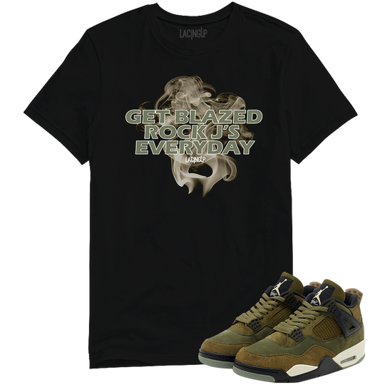Jordan 4 Olive Craft get blazed black tee-Lacing Up