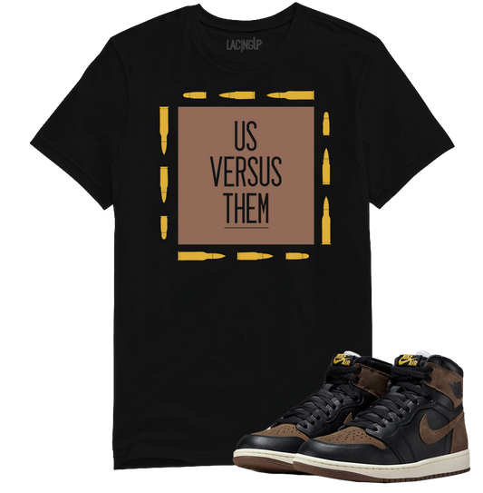 Jordan 1 Palomino us vs them black tee-Lacing Up